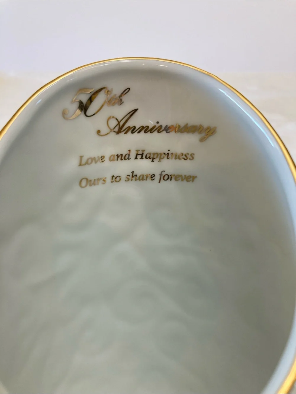50th Anniversary White and Gold Decorative Porcelain Vase